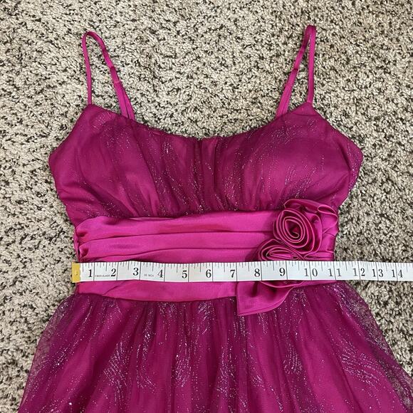 Vtg B. SMART Pink Babydoll Mini HOCO Dress Flower Glitter Mesh Fairy Y2K Sz 3 - Picture 8 of 9